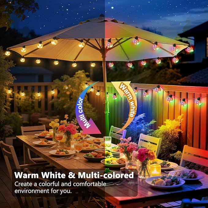 Outdoor String Lights Plug in 25ft 20 LED Bulbs Hanging Patio Lights Dimmable with Timer &amp Remote Globe Bulb Shatterproof &amp Waterproof for Indoor Backyard Balcony Decor - Warm White &amp Mu