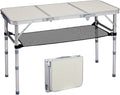 VINGLI Small Folding Table Portable 3FT Aluminum Foldable Camping Table for Picnic Card Table with 3 Adjustable Height &amp Carry Handle for Outdoor Indoor Hiking Camp BBQ Beach-White