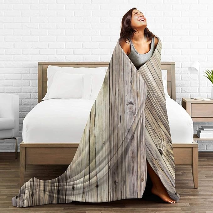 50X40 Weathered Wooden Boards with Rustic Patina Lightweight Flannel Blanket - Soft and Breathable Polyester Suitable for Travel Camping and Home Decoration