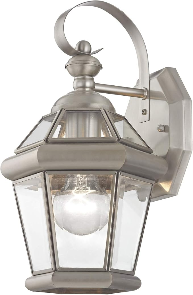 Livex Lighting 2061-91 Outdoor Wall Lantern with Clear Flat Glass Shades Brushed Nickel