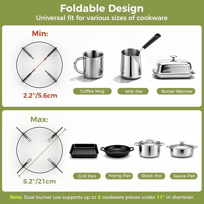 MoKo Propane Camping Stove 2 Burner 36000 BTU Infrared &amp Open Flame Hybrid Windproof Folding Portable Outdoor Gas Cooking Kit with Frying Pan &amp Carry Bag For RV Tailgating Survival Green
