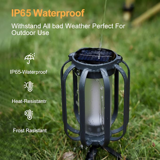 Solar Lanterns Outdoor Waterproof Garden Decor Flickering Flame Hanging Solar Lights with Tripod Decoration Outside for Yard Patio Backyard Garden Ideal Gifts for Women Mom Grandma