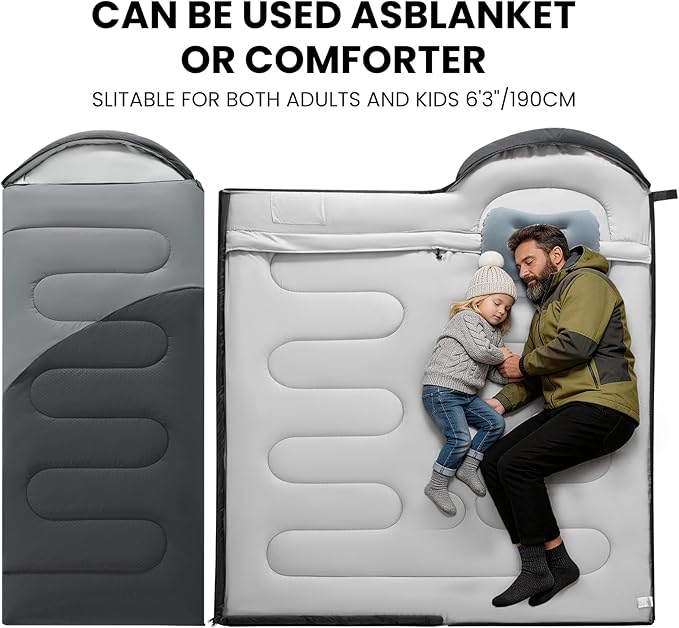 Sleeping Bags for Adults &amp Kids Lightweight Waterproof 3-4 Season Warm with Inflatable Pillow–Compact Portable Sleeping Bag for Cold Weather Camping Hiking Travel Indoor/Outdoor Use
