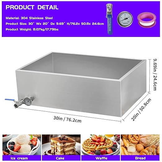 Maple Syrup Evaporator Pan 30 x 20 x 9.5 Inch Maple Syrup Pan 24.68Gal 304 Stainless Steel Maple Syrup Evaporator Boiling Maple Syrup with Valve and Thermometer