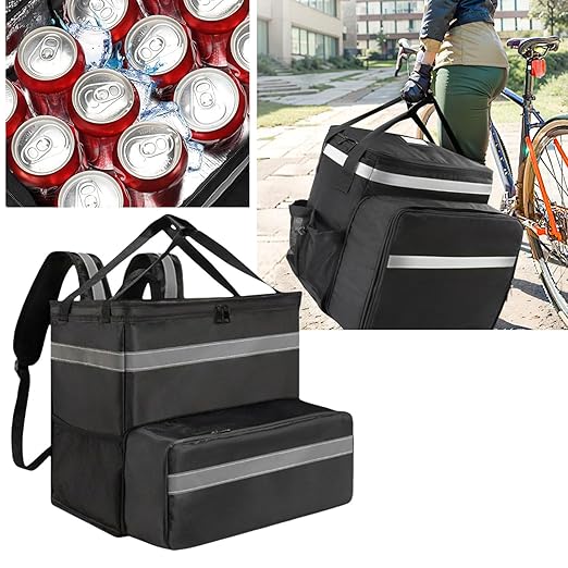 Pffiocix Commercial Grade Pizza Delivery Backpack Ventilated Net Cushioned Back Support - Insulated Expandable Secure Food Transport