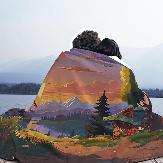 Sunset 50x40 Printed Soft Fleece Blanket for Sofa Bed and Camping - Cozy Blanket for Travel Picnics Nighttime Use
