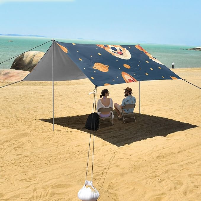 Space Cute Dogs Camping Sun Shelter Beach Tent Portable Beach Sun Shade Outdoor Canopy for Camping Trips Fishing Picnic