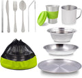 Acelane Camping Mess Kit Camping Plates Dishes Stainless Steel Camping Utensils Set Tableware Dinnerware with Bowls Cups Cutlery 1-2 Person for Backpacking Hiking Picnic BBQ RV Travel