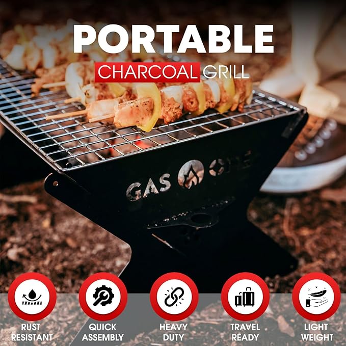 GasOne 15” Portable Charcoal Grill – Foldable BBQ Grill – Camping Grills for Backyard Bonfire Patio – Heavy-Duty Portable Fire Pit – Camp Cooking Gear