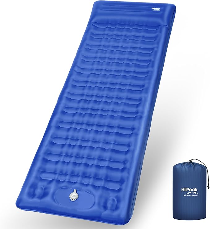 HiiPeak Ultralight Inflatable Sleeping Mat with Built-in Foot Pump &amp Pillow Compact Air Mattress for Backpacking Hiking (Light Blue)