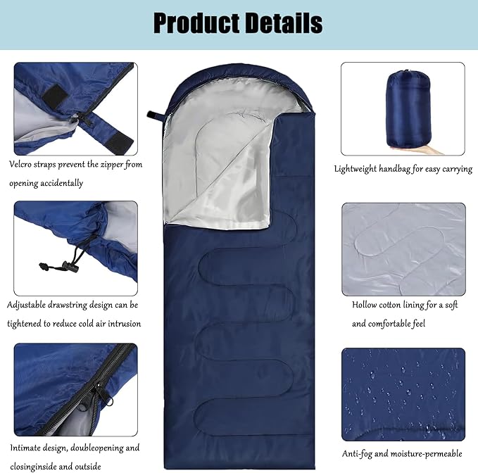 SNZ All-Season Lightweight Sleeping Bag - Mummy Camping Sleeping Bag for Adults &amp Kids Camping Essentials Warm &amp Cold Weather for Hiking Backpacking