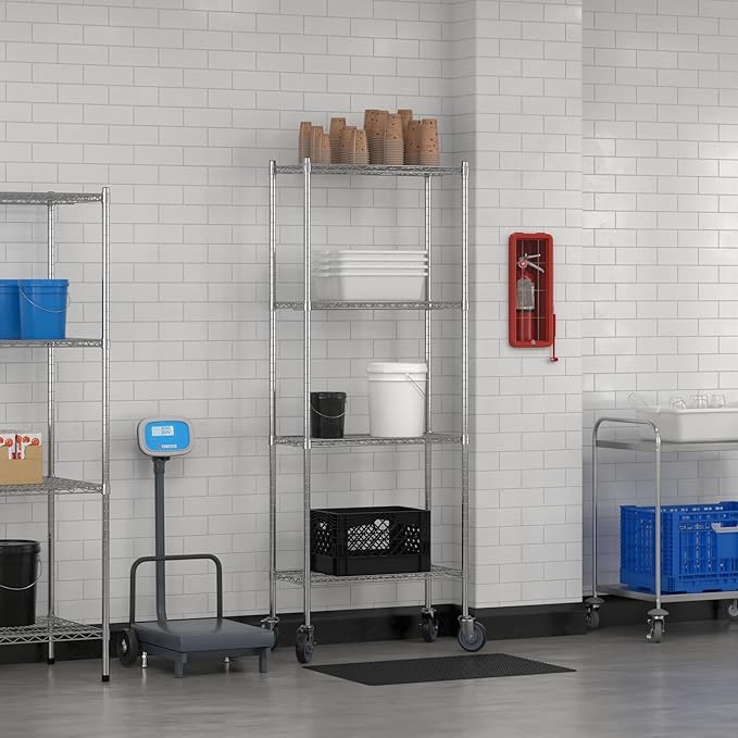 Commercial NSF Listed Chrome Mobile Wire Shelving Kit 14 x 30 x 80 with 4 Shelves Perfect for Warehouse Walk-in Refrigerator Freezer Grocery Store Restaurant Dishroom