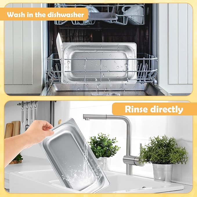 6 Pack 1/3 Hotel Pans 2.5 Inch Deep Stainless Steel Food Pan 1/3 Size 2.5 Deep Steam Table Pan Stainless Steel Commercial Food Pans for Hotel Restaurant Buffet Home