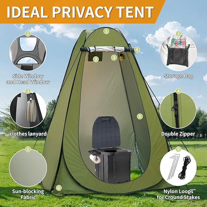 Portable Toilet Kit Larger Size Portable Camping Toilet with Pop-Up Privacy Tent and Poo Gel Toilet Bags Width of 4.93 Feet Tent Washable Outdoor Showers Changing Rooms
