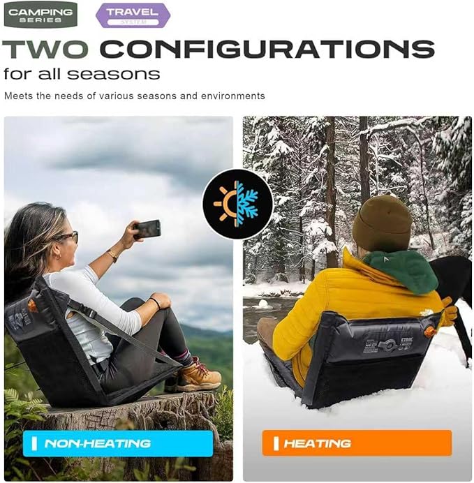 ETROL Heated Inflatable Folding Stadium Seat with 3 Temperature Settings Press-to-Inflate Portable Chair with Back Support &amp Straps Powered by Portable Power Bank for Camping Outdoor Sports