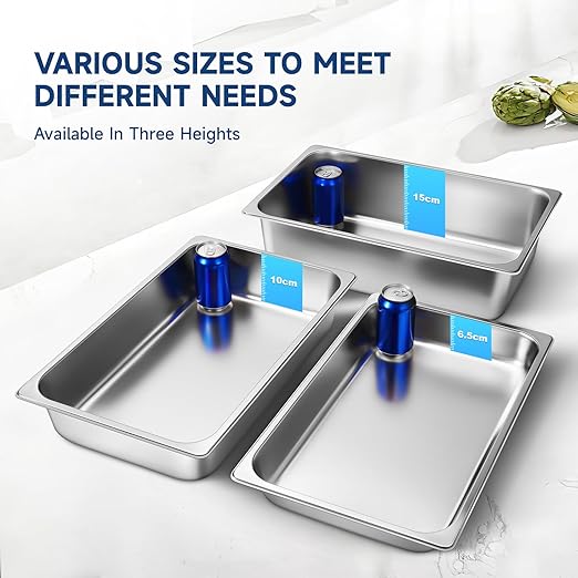 Hotel Pan with Lids 6 Pack Full Size 2.5 Deep Stainless Steel Steam Table Pan Commercial Food Pans for Catering Buffet Chafing Dish Pans Metal Steam Tray (1/1 Full Size x 2.5 Inch Deep 6 Pack)