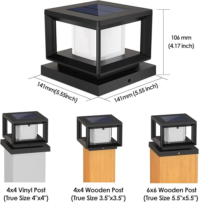 Mlambert 8 Pack Solar Post Lights Outdoor Waterproof Fence Cap for Deck 4x4 6x6 Wooden Vinyl Outdoor Lights with Shinning Effect Black