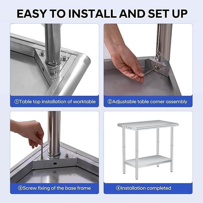 36 x 24 Inch Stainless Steel Prep Table Commercial Worktables &amp Workstations with Adjustable Undershelf Heavy Duty Kitchen Island for Restaurant Kitchen Laundry