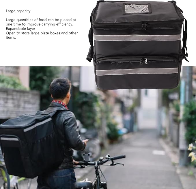 Insulated Pizza Delivery Bag 50L Food Delivery Backpack Large Capacity Food Carrier with Expandable Layer Insulated Grocery Bag for Commercial Delivery Camping Travel