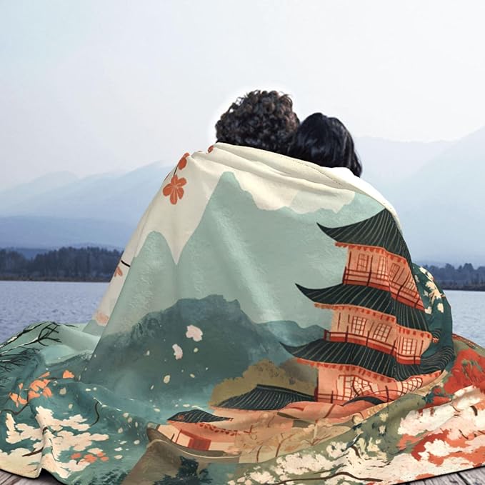 Landscape Illustration Soft Fleece Blanket 60 * 50 inch Soft Sofa Blanket Suitable for Sofa Camping Travel Night Cover Blanket