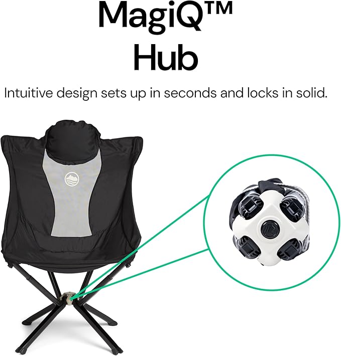 CLIQ EpiQ 1.0 Outdoor Lounge Chair - Folding Camping Chairs Set Up in Seconds - Lightweight Recliner Chair - Military Grade Frame Supports 400 Lbs Outdoor Adventures Black