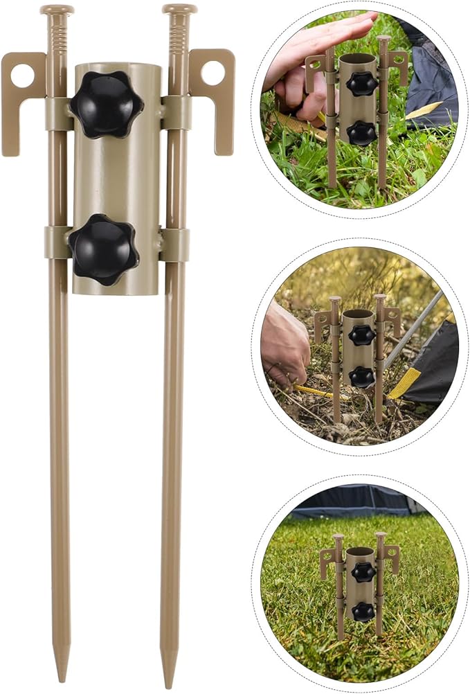 6pcs Adjustable Camping Tent Pole Stakes Set with Heavy Duty Aluminum U-Shaped Ground Stakes and 30cm Screw Tent Pegs for Outdoor Canopy Tarp Shelter