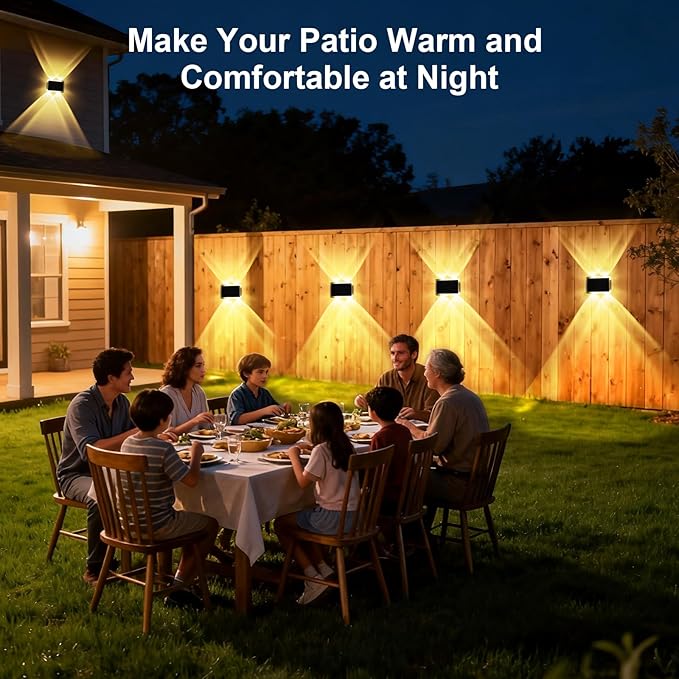 Solar Fence Lights Outdoor New Up Down Lighting Fence Lights Solar Powered with 3 Modes 3000K/4000K/6000K IP65 Waterproof Solar Wall Light for Backyard Wall Pathway Deck Patio Decor - 12 Pack
