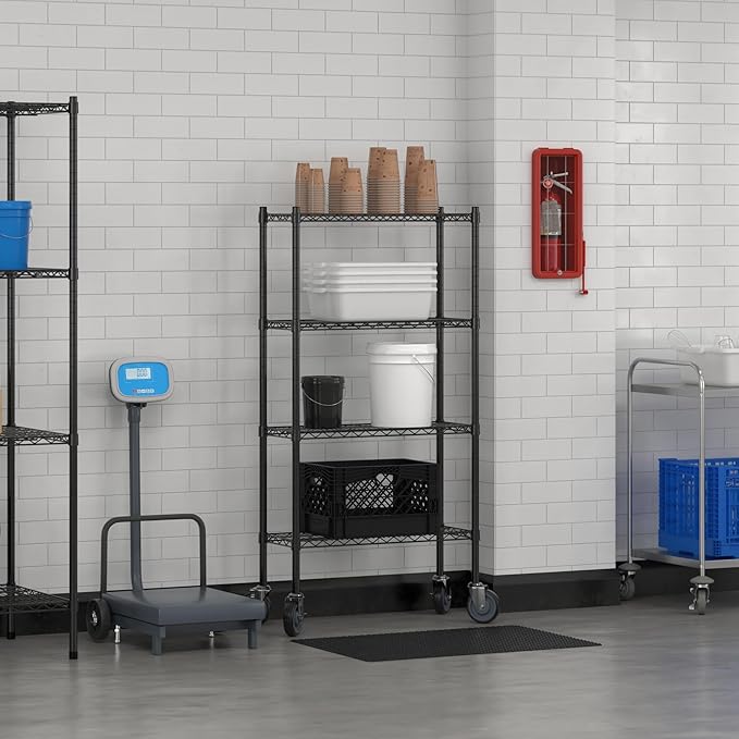 Commercial NSF Listed Black Epoxy Mobile Wire Shelving Kit 12 x 30 x 60 with 4 Shelves Perfect for Warehouse Walk-in Refrigerator Freezer Grocery Store Restaurant Dishroom