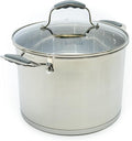 David Burke Splendor Stainless Steel 8-Quart Stock Pot with Glass Lid – Side handles Oven Safe up to 500°F For Soup Pasta Stew - Brushed Gray