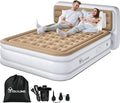 YITAHOME Queen Size Air Mattress with Pump and Banded Headboard 18in Luxury Flocked Top Blow up Mattress Durable Inflatable Mattress for Home &amp Guests Brown AirBed