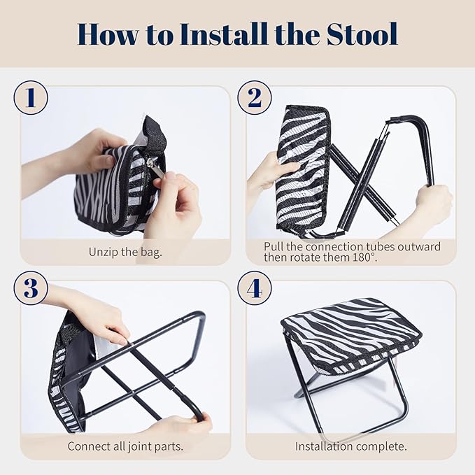 Collapsible Stool Camping Folding Stools: 1.1lbs Lightweight Portable Foot Stool Load 300lbs - 10.5 Inch Camping Chair Fishing Hiking Gardening Beach BBQ with Carry Bag Easy Transport (Stripe)