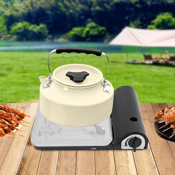 Portable Camping Stove 3500W Gas Burner with Grill Plate and Carry Case Butane Outdoor BBQ Grill for Cooking Hiking Backpacking Road Trip Picnic Gathering (Black)