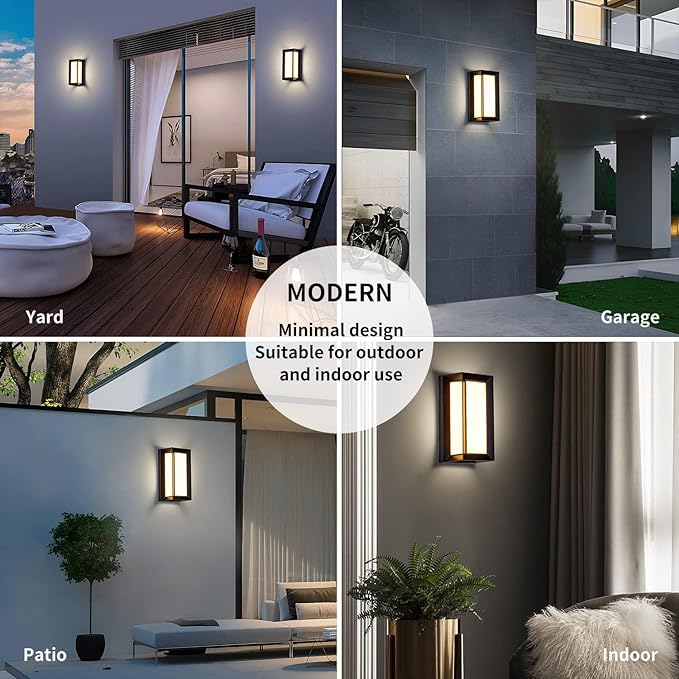LED Modern Outdoor Wall Light 18W Rectangular1800LM Bright Porch Lights3000K Warm White Exterior Sconce LightingIP65 Waterproof for House Front Door Patio Backyard Hallway 2 Pack Black