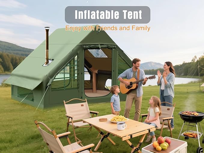 Inflatable Camping Tent Glamping Blow Up Tent with Hand Pump for All-Season 3 Mins Easy Setup Waterproof Tens with Mesh Window for 4-6 Person Suit for Family Friend Camp Outdoor Gathering