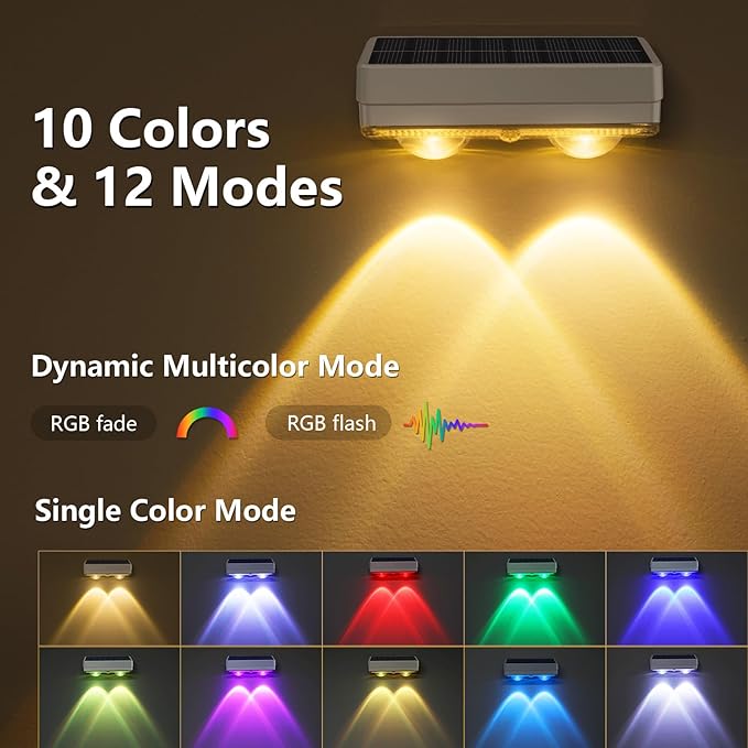 VOLISUN Solar Fence Lights Outdoor 8 Pack 10 Colors ＆ Color Changing Fence Lights Solar Powered IP65 Waterproof Solar Lights for Fence Garden Patio Backyard Railing Deck Wall Pool（White）