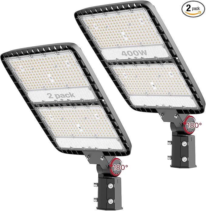 400W LED Parking Lot Light Commercial Ourdoor Light with Dusk to Dawn Photocell 630 LEDs 5000K Daylight IP65 Waterproof Adjustable Slip Fitter Mount AC 120V Shop Lighting for Stadiums 2Pack