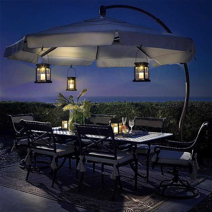 GIGALUMI Solar Lanterns Outdoor Waterproof 4 Pack Hanging Solar Lanterns for Outside Candle Effect Outdoor Lights for Pathway Garden Patio Lawn Porch Gazebo Tent Tree Yard(Constant Lights)