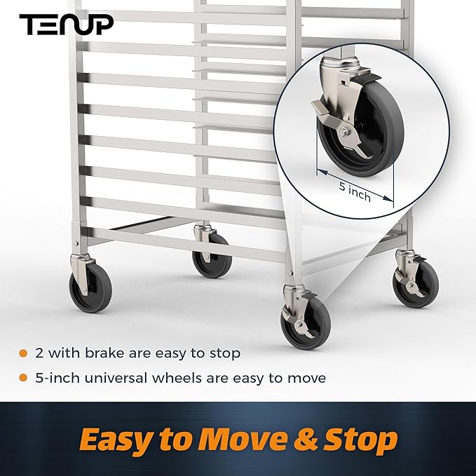 TenUp 10-Tier NSF Aluminum Sheet Pan Rack Commercial Bakery Cooling &amp Storage Cart with Wheels Heavy-Duty Bun Rack – 26 L x 20 W x 38 H
