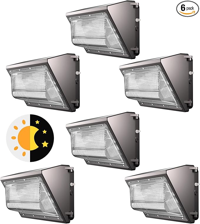 150W LED Wall Pack Lights 100-277v Dusk to Dawn with Photocell 22500Lm 5000K Daylight IP65 Waterproof Outdoor Exterior Lighting Energy Saving ETL | 5-Year Warranty(Height:10~20ft)-6Pack