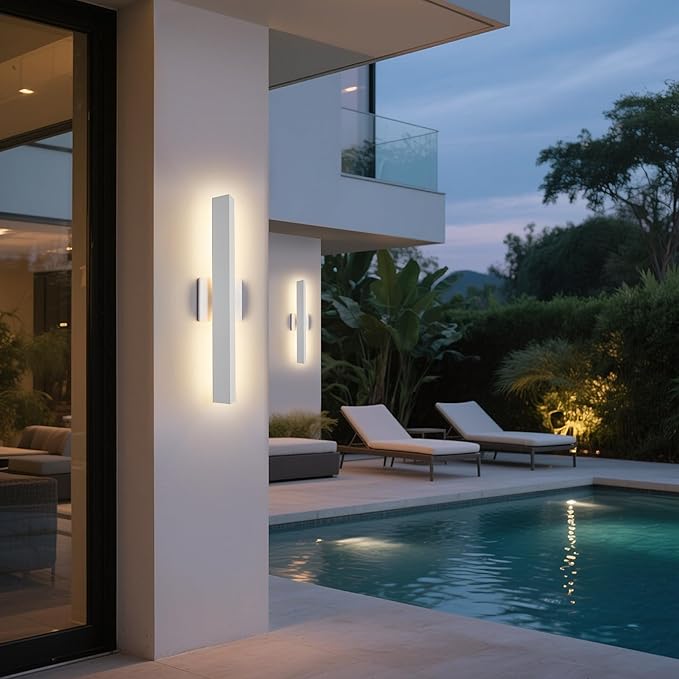 21.9IN LED Outdoor Aluminum Wall Lights20W Dimmable IP65 Waterproof Modern Textured White Indoor &amp Exterior Lighting Fixtures Long Exterior Wall Lights for Garage Front Door