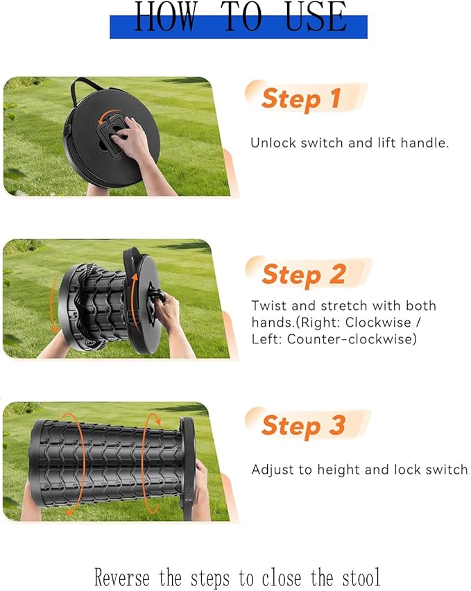 20.3“Collapsible Stool for Adults Heavy Duty 1000lbs Load Capacity Folding Stool Wider Seat&ampTaller Height Portable Seat Telescoping Chair for Camping Parade Sporting Event Campfire Party