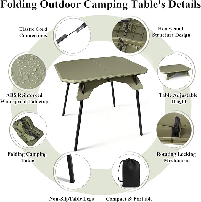 LiveGo Outdoor Foldable Camping Table Portable Lightweight Picnic Table with Height Adjustable Legs Collapsible &amp Carry Bag Dining Table for Kitchen Garden Beach Fishing BBQ Indoor Outdoor