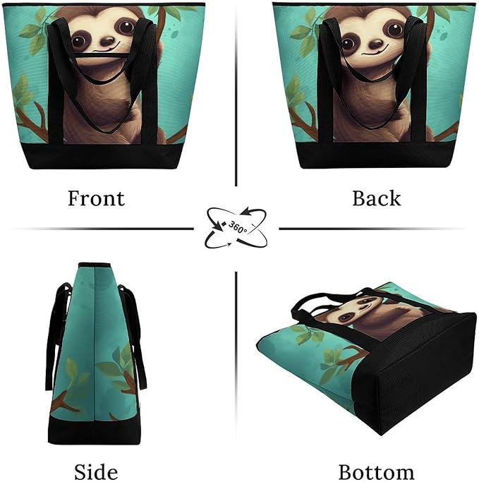 Insulated Shopping BagLarge Reusable Cooler Bags Cute Sloth Printed Foldable Shopping BagTravel Waterproof Shoulder Bag
