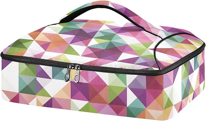 Casserole Carrier Pattern Colorful Triangles and Squares Insulated Casserole Carrier for Hot or Cold Food Thermal Lunch Tote for Parties Picnic Travel Carry Bag