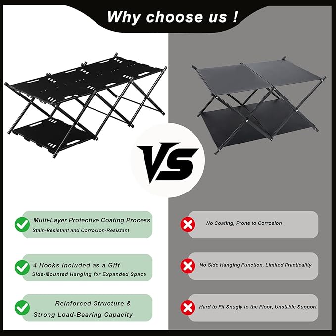 Portable Camping Table &amp Shelf 2-in-1Folding Carbon Steel Picnic Rack 37 4-Tier Storage Cook Station with 4 HooksPerfect for Party Dining Camping BBQ Indoor Outdoor