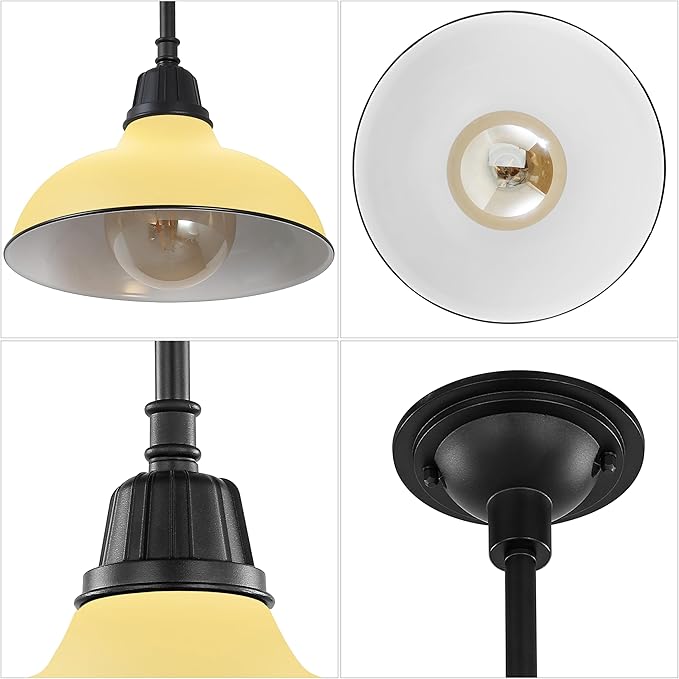 JONATHAN Y 12.25 Matte Yellow 1-Light Farmhouse Indoor/Outdoor LED Pendant Iron Hanging Light and Black Metal Shade Rustic Ceiling Lamp for Kitchen Island LED Bulb Included (JYL7611H)