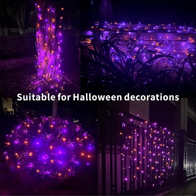 LED Christmas Net Lights Outdoor UL Certified 144LED 6ftx6ft Black Wire Connectable Waterproof Mesh Light for Christmas Party Yard Shrubs and Bushes Decorations (Orange and Purple)