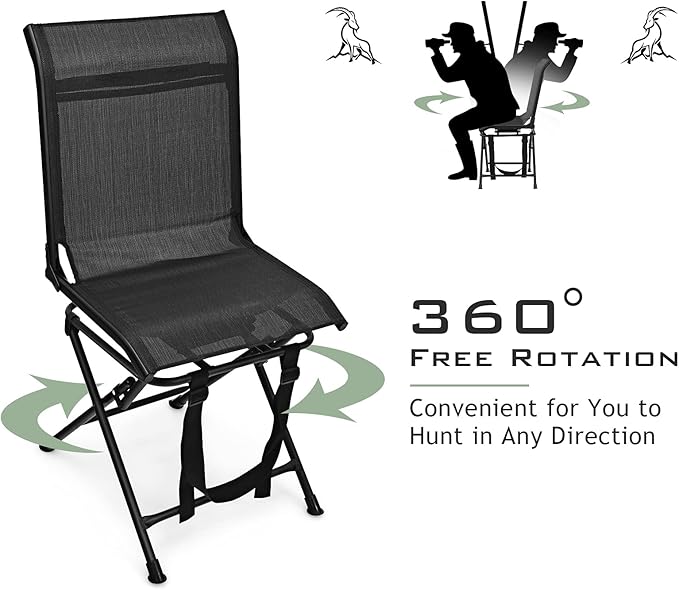 GYMAX Hunting Chair 360 Degree Swivel Hunting Blind Chair with Carry Handle 330 lbs Capacity Comfortable Waterproof Portable and Silent Folding Dove Hunting Chair for Blinds