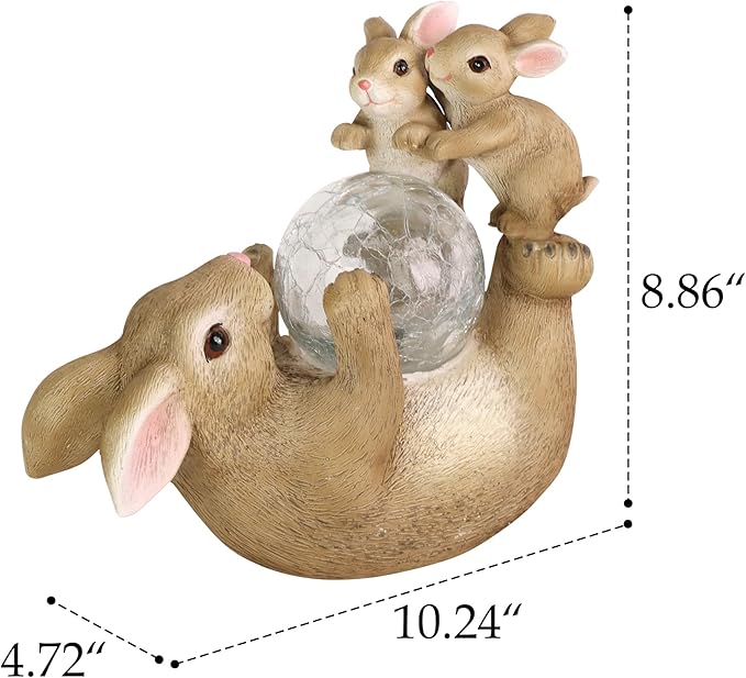 Solar Bunny Lamp Playing with Ball 10x5x9 Inch Outdoor Easter Rabbit Decor Whimsical Garden Statue for Lawn Backyard &amp Night Landscape Easter Bunny Figurine Night Light