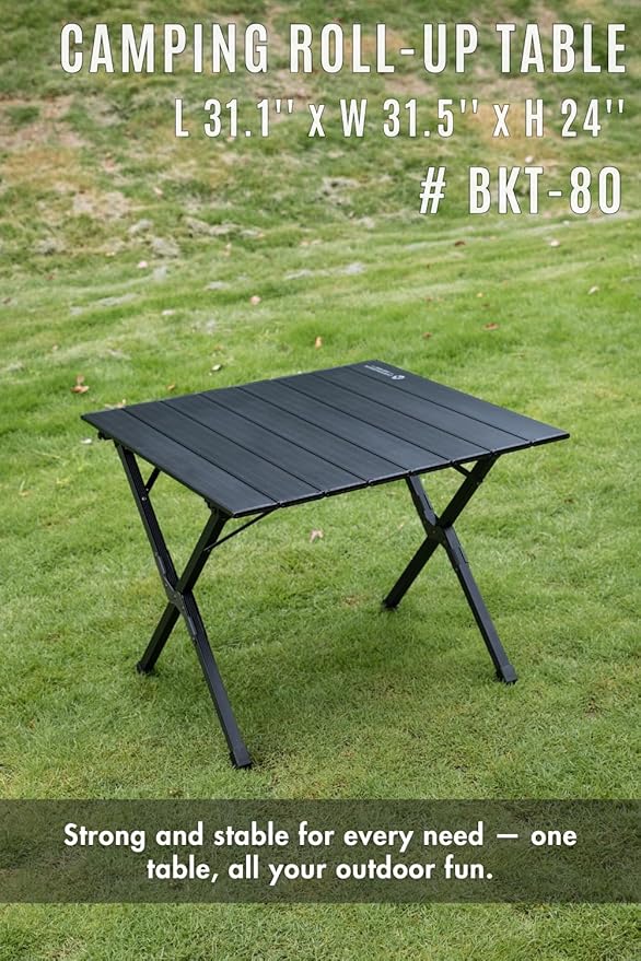 CAMPINGMOON Folding Aluminum Roll-Up Table L 31.1'' x W 31.5'' x H 24'' - Portable Compact Camping &amp Picnic Table BKT-80